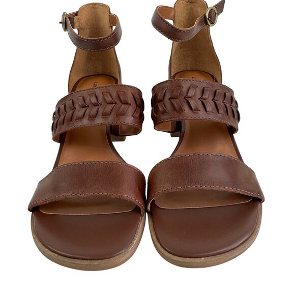 LUCKY BRAND SERENAY LEATHER BLOCK HEELED SANDALS IN BROWN NWOB WOMEN'S SIZE 8 - Picture 2 of 14